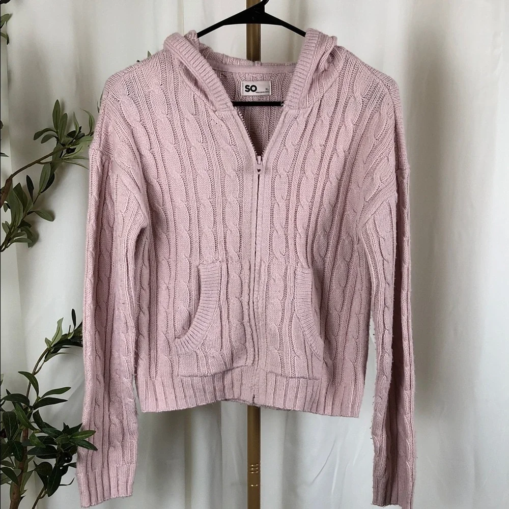 SO Kids Soft Pink Cable Knit Hoodie Sweater Full Zip Jacket (K1)